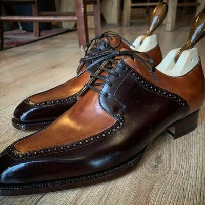 Italian brown black lace up dress shoes for men - Thumbnail 1