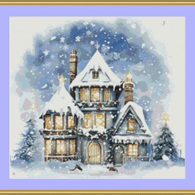 Gabled house cross stitch pattern