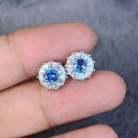 Super Sparkling Natural Tanzanite Trillion Earstuds 925 Sterling Silver Stud Earrings Gift for girlfriend for Birthday - Thumbnail 5