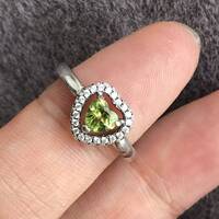 Heart Shape Natural Peridot Ring 925 Sterling Silver Ring with heart shape peridot US size 6.25 - Thumbnail 5