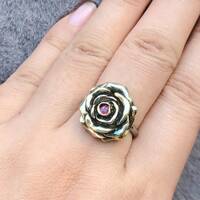 Natural Ruby Ring/Metallic Rose/ Rose Shape Ring/Gift for Women/925 Sterling Silver(US size 7) July Birthstone - Thumbnail 5