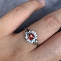 CZ Halo Natural Orange Spinel Ring 925 Sterling Silver Ring for Women Engagement Ring Anniversary Gift Birthday Gift US size 6.25 or 6 1/4 - Thumbnail 5