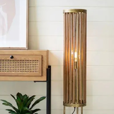 Round brass & wood cylinder floor lamp - cll2581 - Thumbnail 5