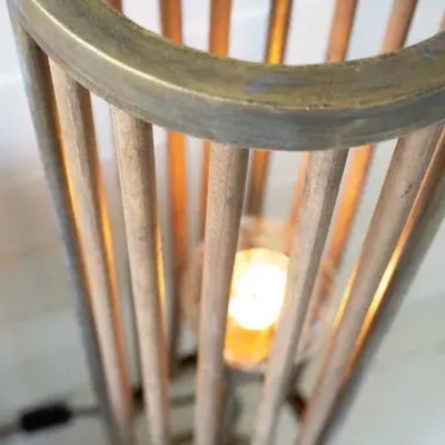 Round brass & wood cylinder floor lamp - cll2581