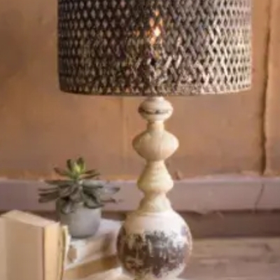 Table lamp - round metal base with perforated metal shade 17"d x 29.5"t - ccg1571 - Thumbnail 4