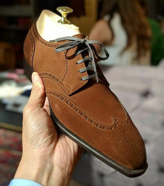 Brown Suede Wingtip Oxford Men Stunning Dress Lace up Shoes