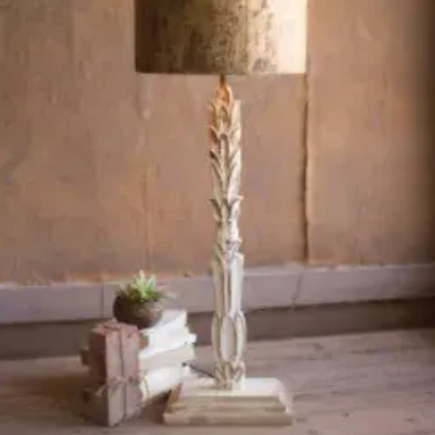 Table lamp - carved wooden base with rustic metal shade 14"d x 40"t - ccg1572 - Thumbnail 4