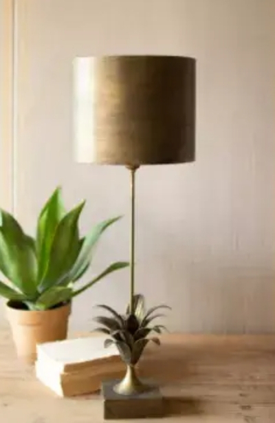 Antique Gold Metal Table Lamp W Leaf Accent And Metal Shade - CLL2436