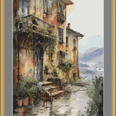 Front of a villa cross stitch pattern