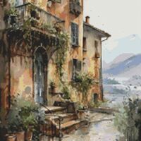 Front Of A Villa Cross Stitch Pattern - Thumbnail 1