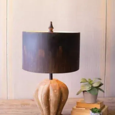 Table lamp with natural wooden base & dark metal barrel shade 16"d x 24.5"t - ccg1595 - Thumbnail 3
