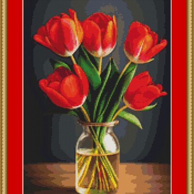 Vase of tulips cross stitch pattern - Thumbnail 4