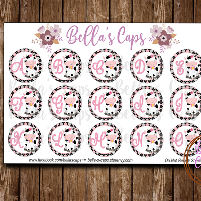 Cute cow print alpha 1" round digital cabochon image
