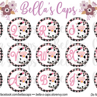 Cute Cow Print Alpha 1" Round Digital Cabochon Image - Thumbnail 2