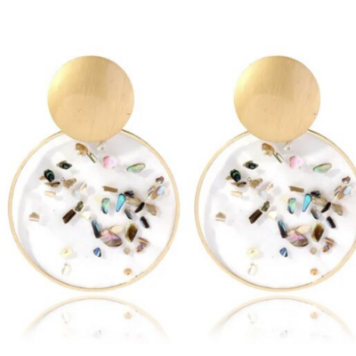 Chic gold tone resin statement earrings 