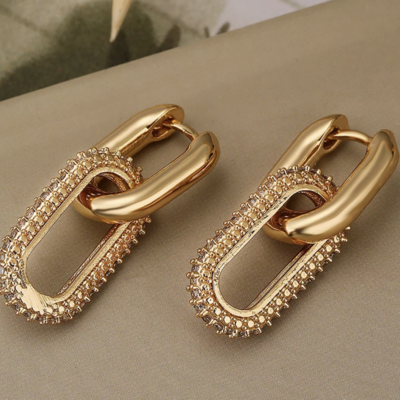 Stainless steel crystal accent oval link hoops 