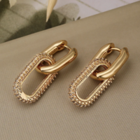 Stainless Steel Crystal Accent Oval Link Hoops  - Thumbnail 2