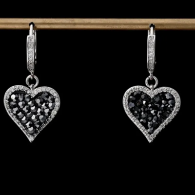 Black cz heart earrings