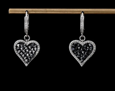 Black CZ Heart Earrings