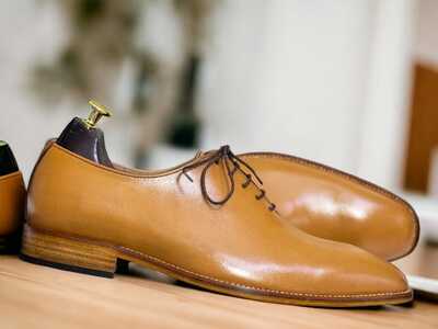 Handmade Men's Brown Leather Lace Up Plan Toe Formal Shoes