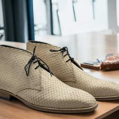  men's python leather lace up chukka handmade skin ankle boot - Thumbnail 2