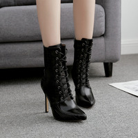 Women's plus size boots snake print lace-up front pointed toe boots - Thumbnail 4