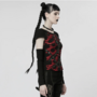 WOMEN BLACK-RED PUNK SEPERATED SLEEVES T-SHIRT-3