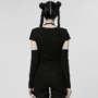 WOMEN BLACK-RED PUNK SEPERATED SLEEVES T-SHIRT-4