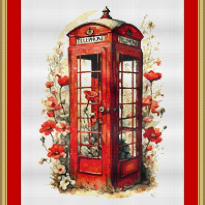 Telephone box cross stitch pattern