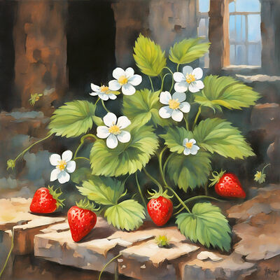 Strawberry plant cross stitch pattern