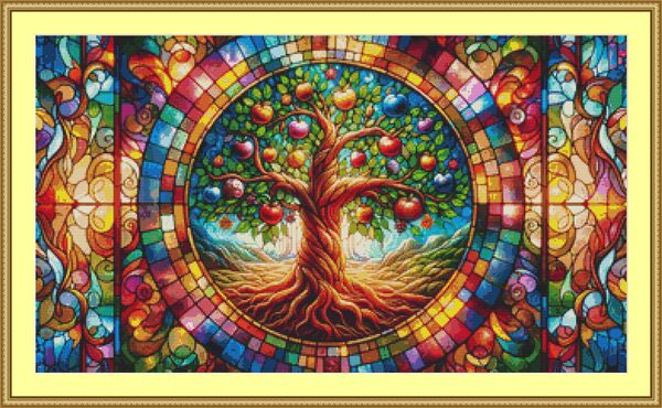 Stained Glass Apple Tree Cross Stitch Pattern