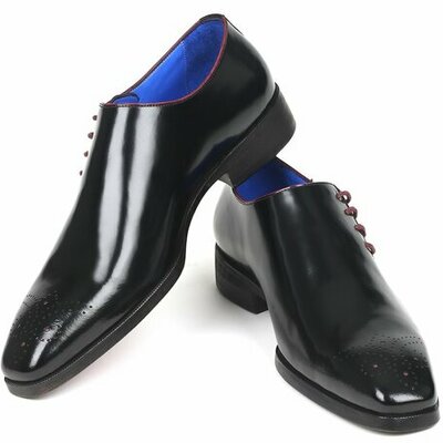 New handmade men's side lace oxfords black polished leather shoes - Thumbnail 2