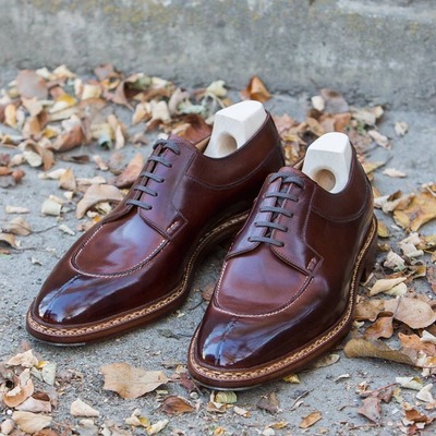 Handmade mens special split toe brown derby storm welt stitching dress shoes - Thumbnail 3