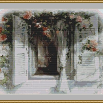 Rose covered shutters cross stitch pattern - Thumbnail 4