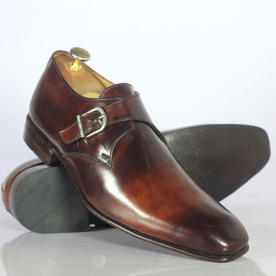 Handmade brown dress shoes monk straps shoes leather dress formal shoes - Thumbnail 1