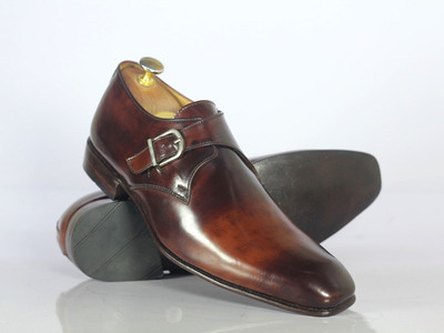Handmade Brown Dress Shoes Monk Straps Shoes Leather Dress Formal Shoes