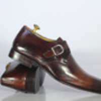 Handmade Brown Dress Shoes Monk Straps Shoes Leather Dress Formal Shoes - Thumbnail 1