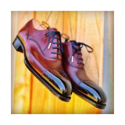 Bespoke Handmade Red Patina Leather Oxford Shoe, Men's Dress Lace up Shoes