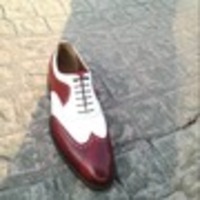 Bespoke Handmade Maroon White Leather Oxford Dress Wingtip Shoes - Thumbnail 1