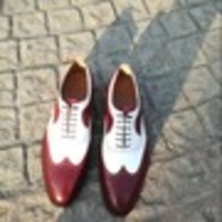 Bespoke Handmade Maroon White Leather Oxford Dress Wingtip Shoes - Thumbnail 3