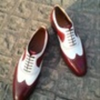 Bespoke Handmade Maroon White Leather Oxford Dress Wingtip Shoes - Thumbnail 4