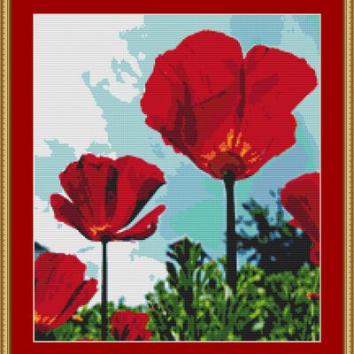 Red poppies cross stitch pattern - Thumbnail 3