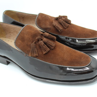 Crafted Leather Tassel Loafer Slip Ons Superior Suede Leather Brown Men Handmade Shoes - Thumbnail 1