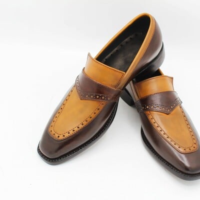 Crafted leather handmade brown classic moccasin loafers dress wedding shoes - Thumbnail 3