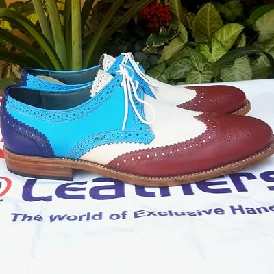 Crafted leather tri tone classic wingtip lace up dress wedding shoes - Thumbnail 4