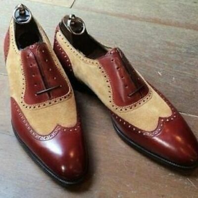 Oxford magnificent maroon beige two tone superior leather lace up men shoes