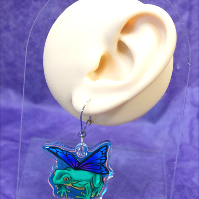 Purple winged flutter frog earrings