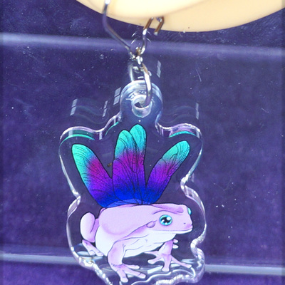 Pink flutter frog earrings