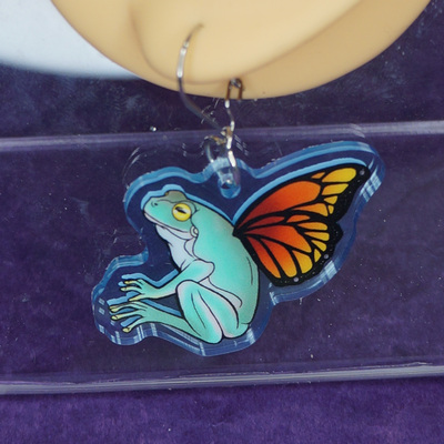 Orange winged flutter frog earrings