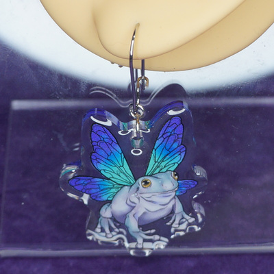 Blue flutter frog earrings